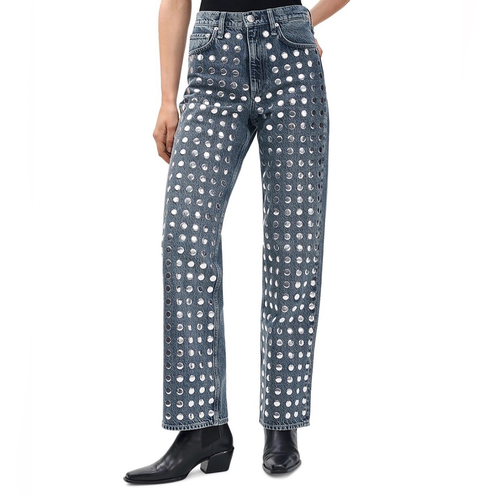Rag & Bone Shea High Rise Relaxed Straight Jeans in Kingston Stud